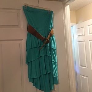 Rue21 Turquoise strapless dress with brown belt - Size Medium